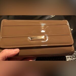 NWT 100% Vegan Patent Leather Elegant Taupe Clutch Wallet